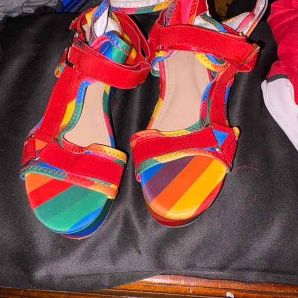 Shoes - Red Rainbow-Striped Women's Sport Sandals